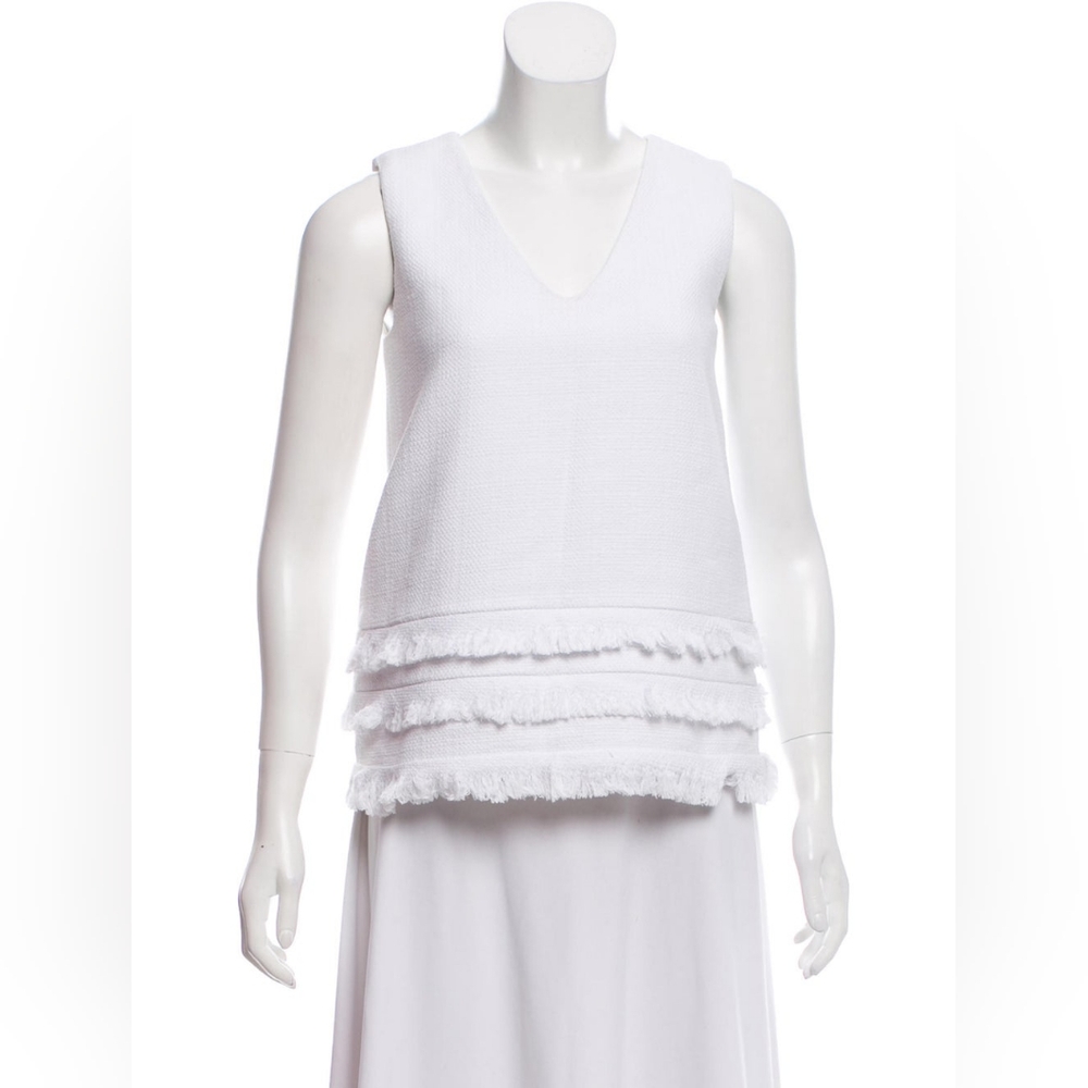 Alexis Monroe White Sleeveless Top with Fringe Detail XS